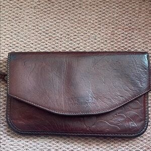 American leather Co brown floral leather clutch wallet